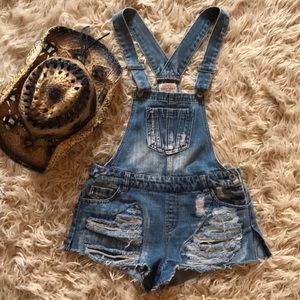 Blue denim overalls